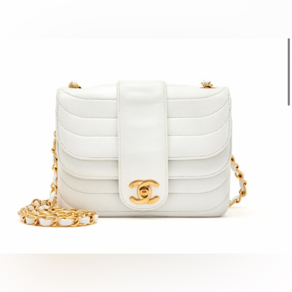 Chanel white quilted lambskin mini square double flap gold 1991 - 1994